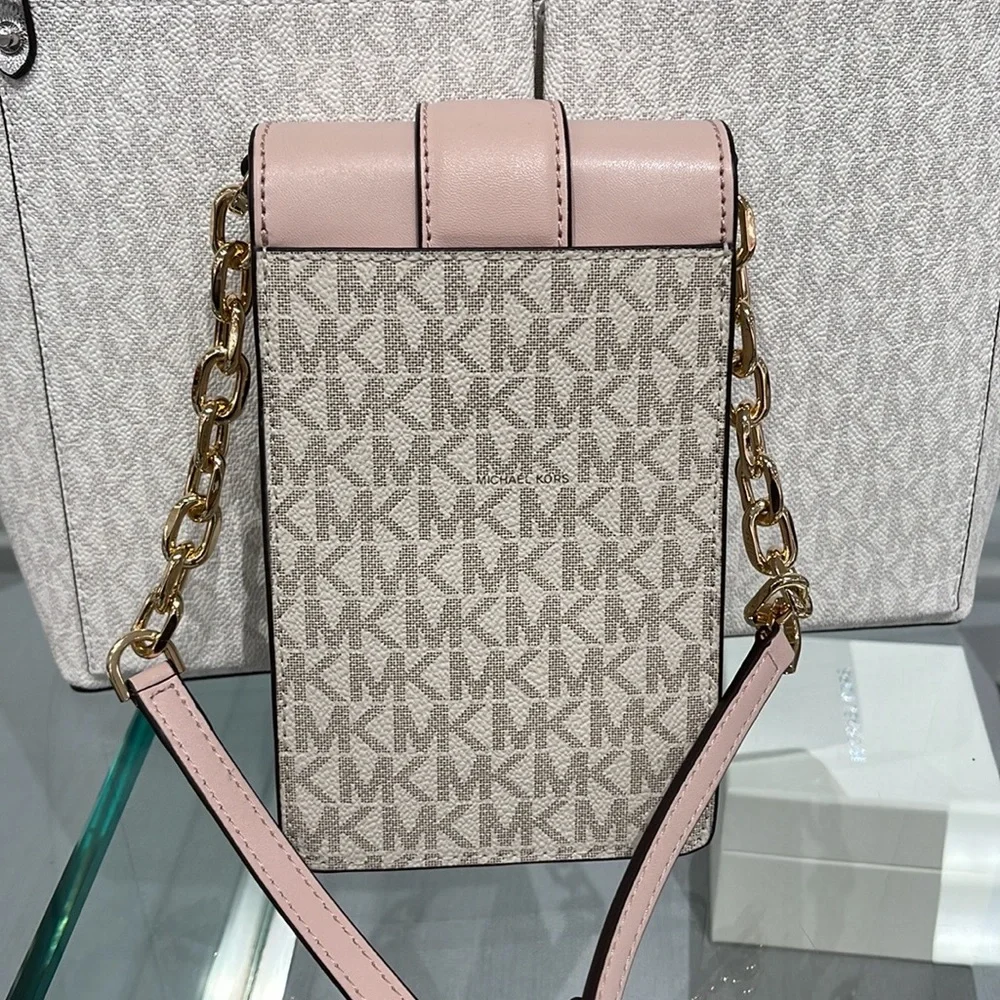 Michael Kors Carmen Small Logo Smartphone Crossbody Bag Powder Blush Multi NWT